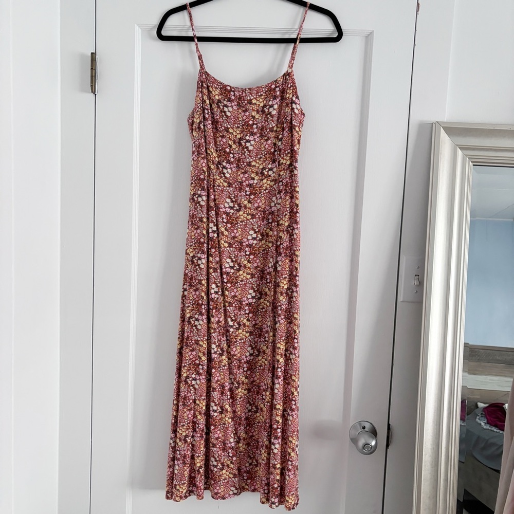 Mahina Hawaii High-Neck Straight Neck Orange Floral Maxi Dress Small